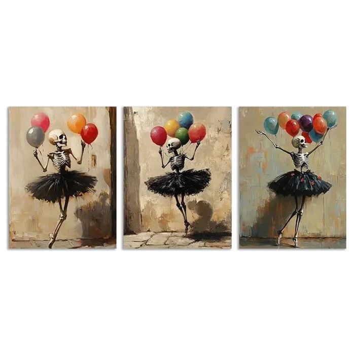 3pcs Featuring Skeleton Ballet Designs Print 100% Australian Made 3 x 40x60cm (Metal Print)