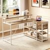 Oakory 140cm L Shaped Reversible Gaming Desk With Drawers Shelves And Monitor Stand Oak And White