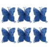 Catzon 6Pcs Glittery Butterfly Ornament with Handles for Christmas-Blue