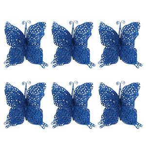 Catzon 6Pcs Glittery Butterfly Ornament with Handles for Christmas-Blue