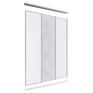 Lugna 2400 x 1800mm Clear Anodised 1 Mirror 2 Melamine Wardrobe Triple Sliding Doors