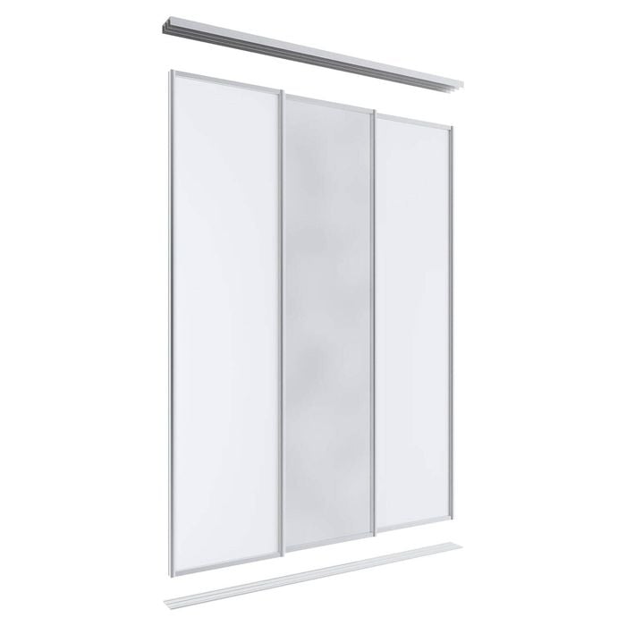 Lugna 2400 x 1800mm Clear Anodised 1 Mirror 2 Melamine Wardrobe Triple Sliding Doors