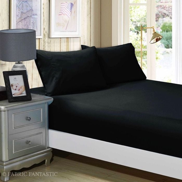 Fabric Fantastic 1000tc Ultra Soft Double Size Bed Black Fitted Sheet & 2 Pillowcases Set