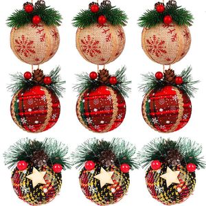 Catzon 9 Pcs Christmas Ball Ornaments 8CM with Pine Cones and Greenery for Xmas Party-Set 12
