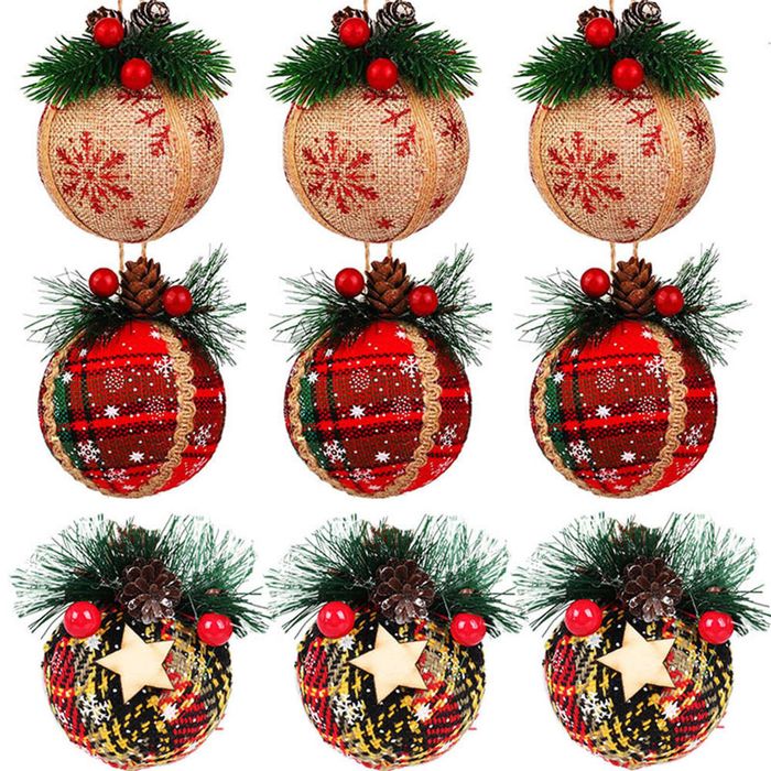 Catzon 9 Pcs Christmas Ball Ornaments 8CM with Pine Cones and Greenery for Xmas Party-Set 12