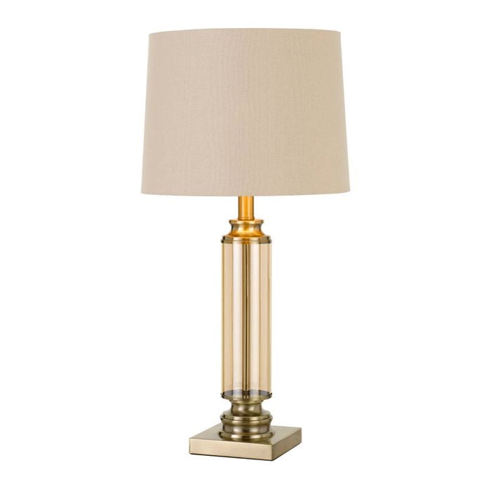 Telbix Dorcel Modern Table Desk Lamp Light Glass Metal Antique Brass Amber Cream