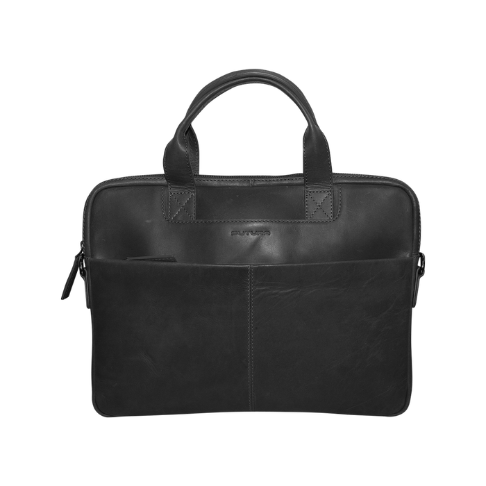 Futura s Slimline Leather Laptop  School Work Satchel Shoulder Strap Black