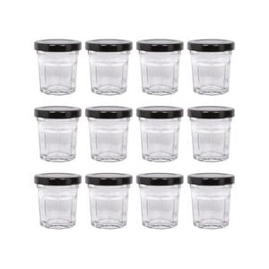 Argon Tableware 30ml Glass Jam Jars With Airtight Black Lids - Set Of 12 Empty Screw Top Kitchen Storage Preserving Jar