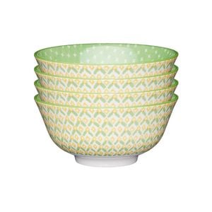 4PK Mikasa Does it All Glazed Bowl 15.7cm - Geometric Green