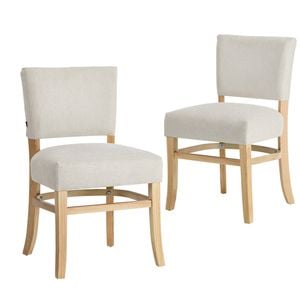 Oikiture 2x Dining Chairs Wooden Kitchen Seat Rubberwood Frame Accent Chair Beige