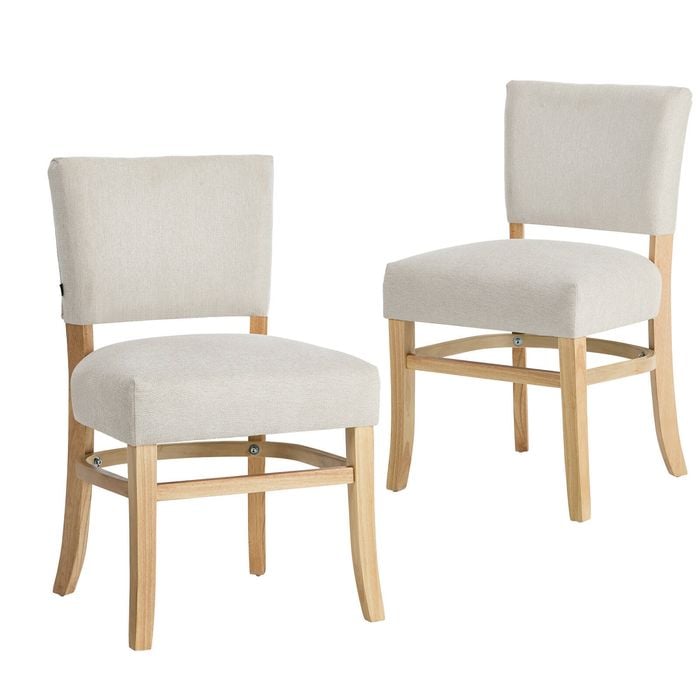 Oikiture 2x Dining Chairs Wooden Kitchen Seat Rubberwood Frame Accent Chair Beige
