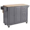 Costway Large Kitchen Island Trolley Extendable Tabletop Rubber Wood Grey