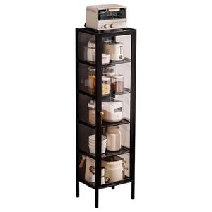 Foret 5-tier Bamboo Display Cabinet Tall Dust-proof Shelf Clear Door 165cm Black