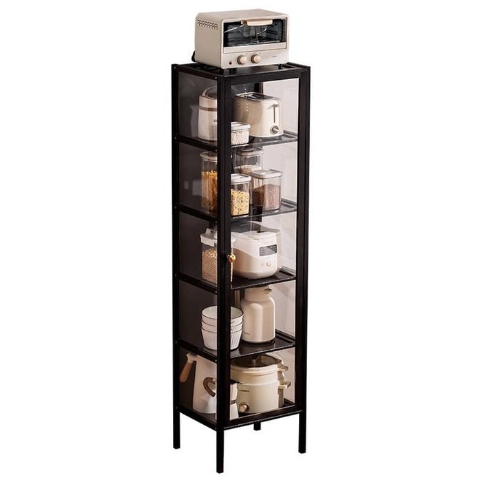Foret 5-tier Bamboo Display Cabinet Tall Dust-proof Shelf Clear Door 165cm Black