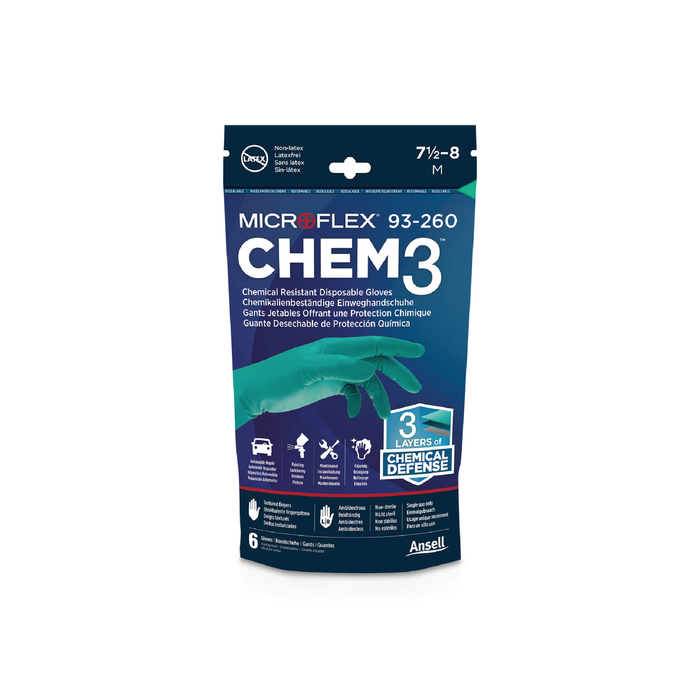 Ansell CHEM3 Disposable Gloves 3-pair - Medium