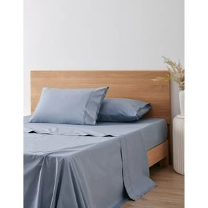 Onkaparinga 300TC Hepburn 100% Cotton Percale Sheet Set Blue Single