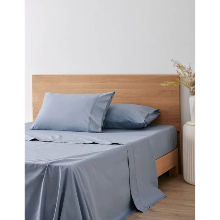 Onkaparinga 300TC Hepburn 100% Cotton Percale Sheet Set Blue Single