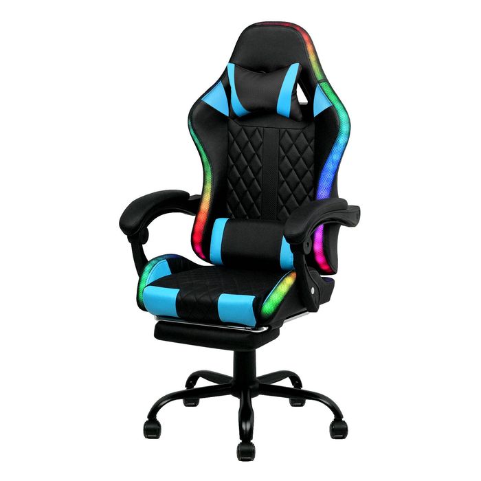 Ufurniture Gaming Chair 12 RGB LED Racing Recliner Black & Blue