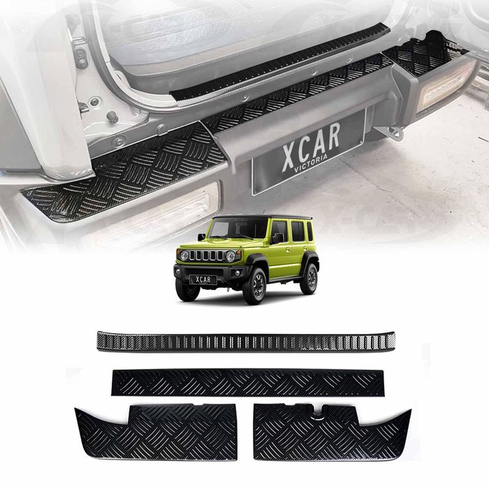 Rear Bumper Guard & Boot Sill Protector Panel For Suzuki Jimny Xl 5-door 2023-onwards Carbon Fiber Style Scuff Plate