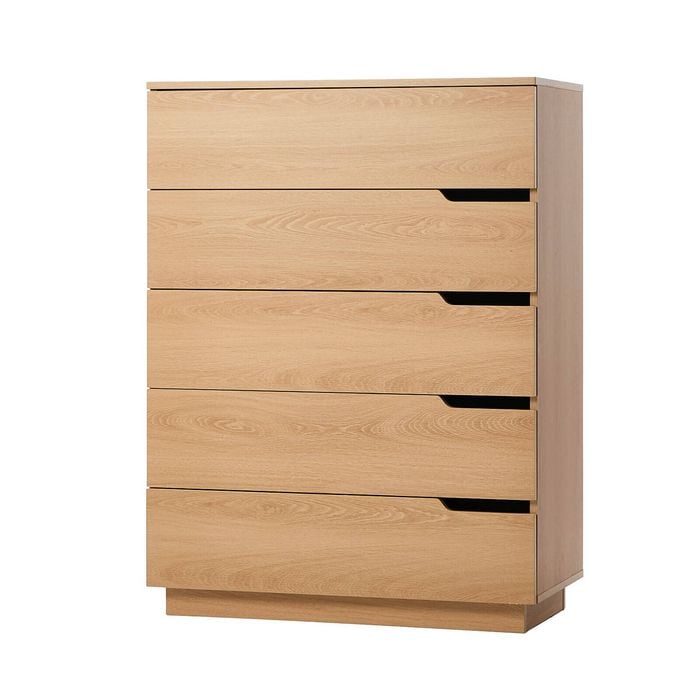 Oikiture 5 Chest of Drawers Dresser Tallboy Storage Cabinet Bedroom Natural