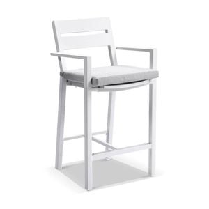 Santorini Outdoor Aluminium Bar Stool White & Textured Grey Cushions