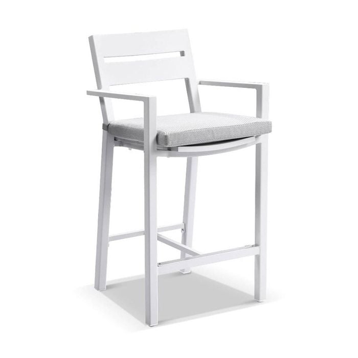 Santorini Outdoor Aluminium Bar Stool White & Textured Grey Cushions