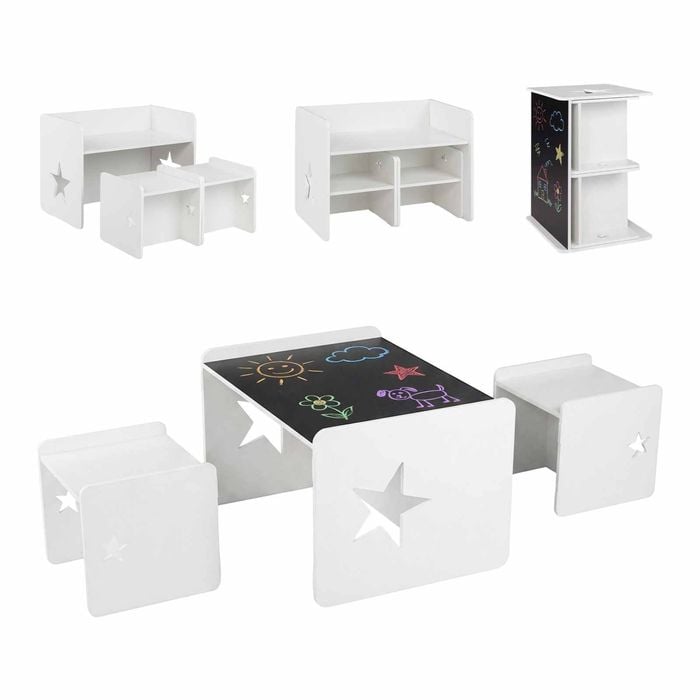 Costway 3pc Kid Table Chair Set Space-saving Activity Chalkboard School