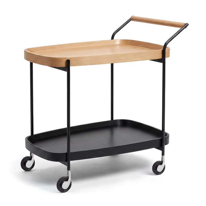 Nordhavn Oak Veneer Serving Trolley | 2-Tier Timber Bar Cart with Wheels