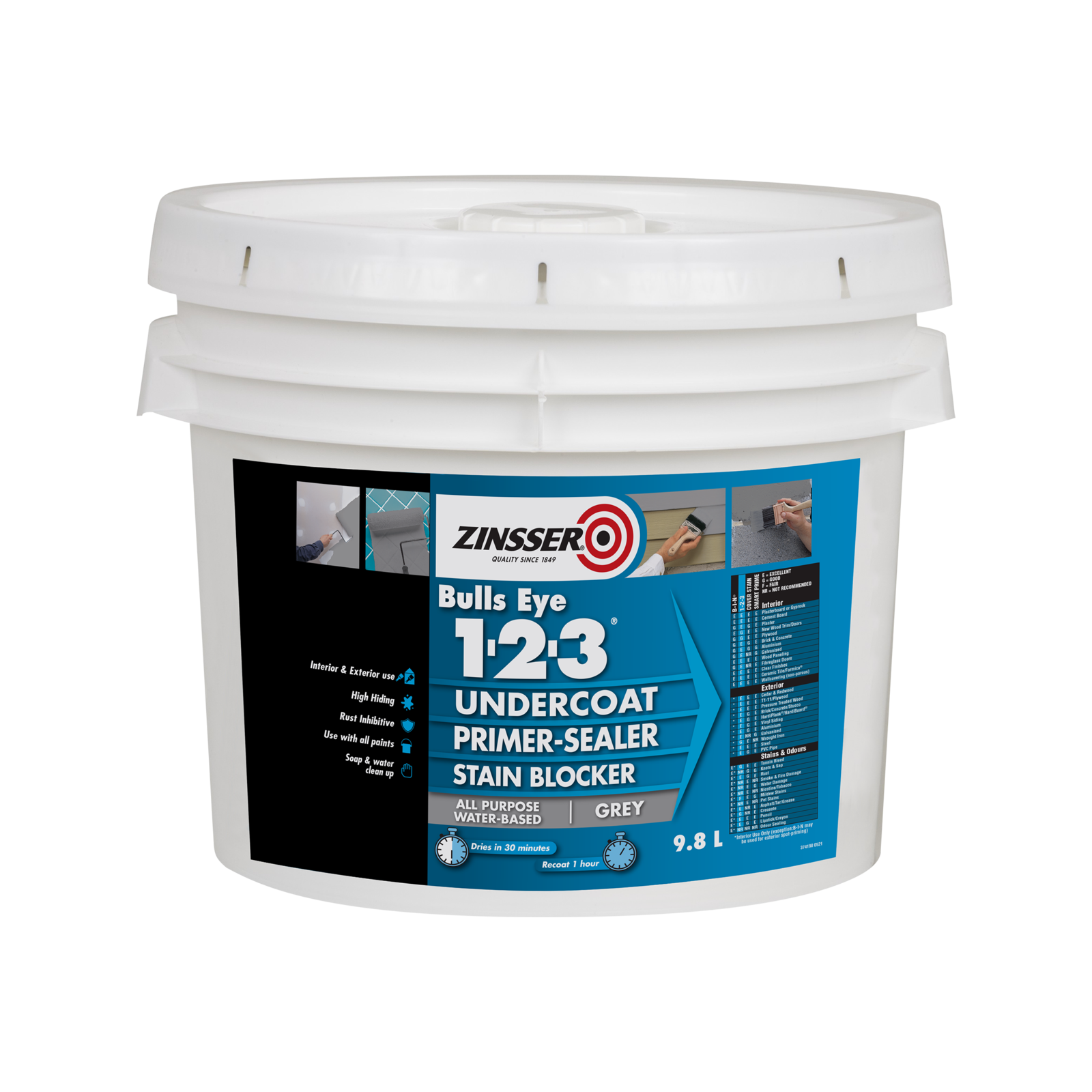 Zinsser Bulls Eye Primer Undercoat Sealer and Stain Blocker - Grey 9.8L product image