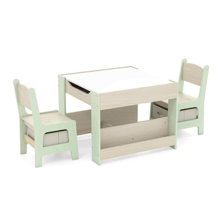 Costway Wood Kids Table & Chair Set Leisure Activity Table-Green