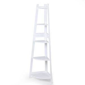 Levede 5-Tier Wooden Corner Shelf Ladder Display White