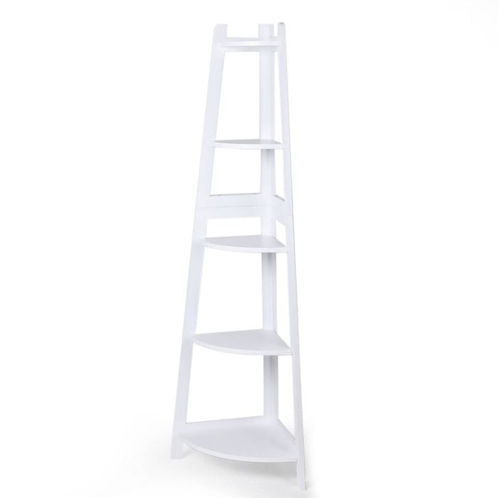 Levede 5-Tier Wooden Corner Shelf Ladder Display White
