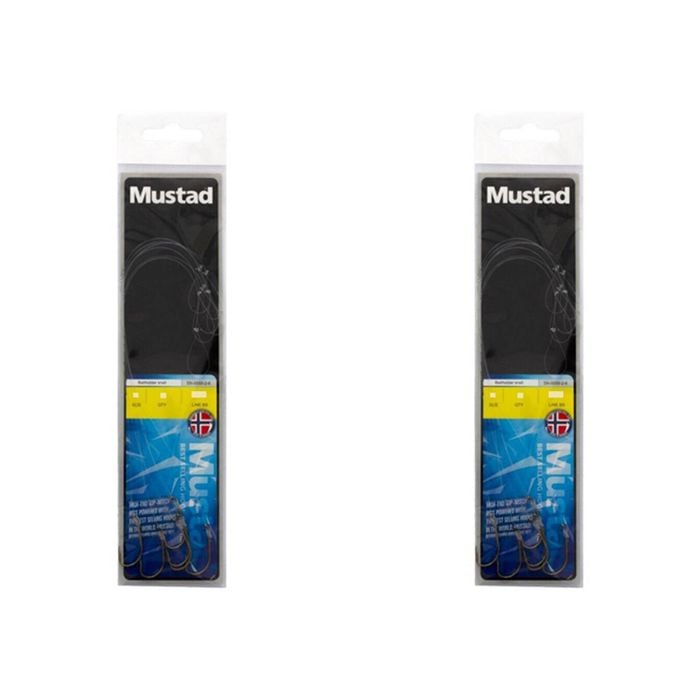 2x 6PK Mustad Hand Tied Snelled Rigs 9555 Bronze Baitholder Hook - Size 1/0