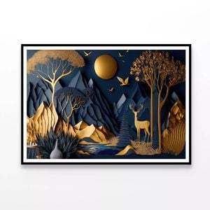 Mountains, Deer, Birds, Trees  Print 100% Australian Made 120x90cm  (Poster)