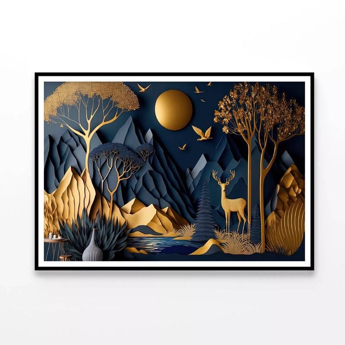 Mountains, Deer, Birds, Trees  Print 100% Australian Made 120x90cm  (Poster)