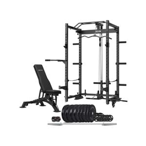 CORTEX PR-4 Foldable Squat & Power Rack + BN-9 Bench + 130kg Olympic Bumper Weight and Barbell Package