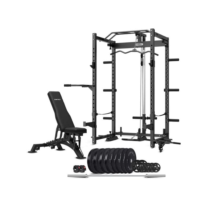 CORTEX PR-4 Foldable Squat & Power Rack + BN-9 Bench + 130kg Olympic Bumper Weight and Barbell Package