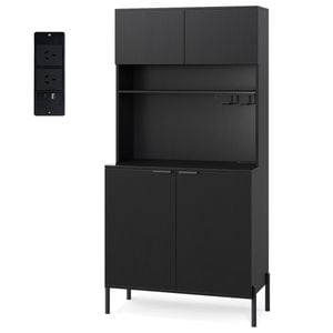Costway Pantry Cupboard W/charging Station Wine Rack Bar Cabinet Black