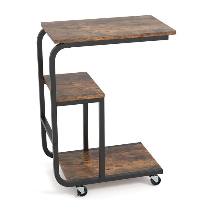 Costway C-shaped End Table Industrial Metal Frame Sofa Side Couch Table