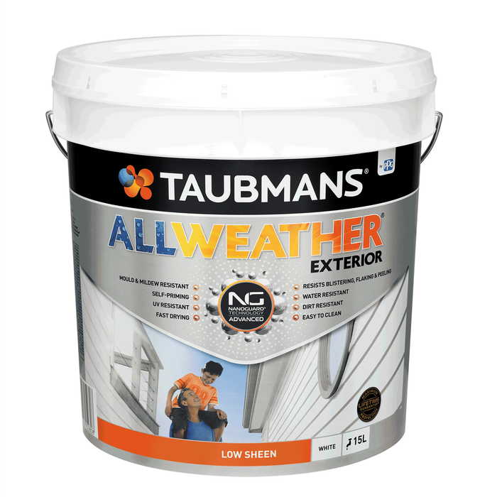 Taubmans 15L White Low Sheen All Weather Exterior Paint