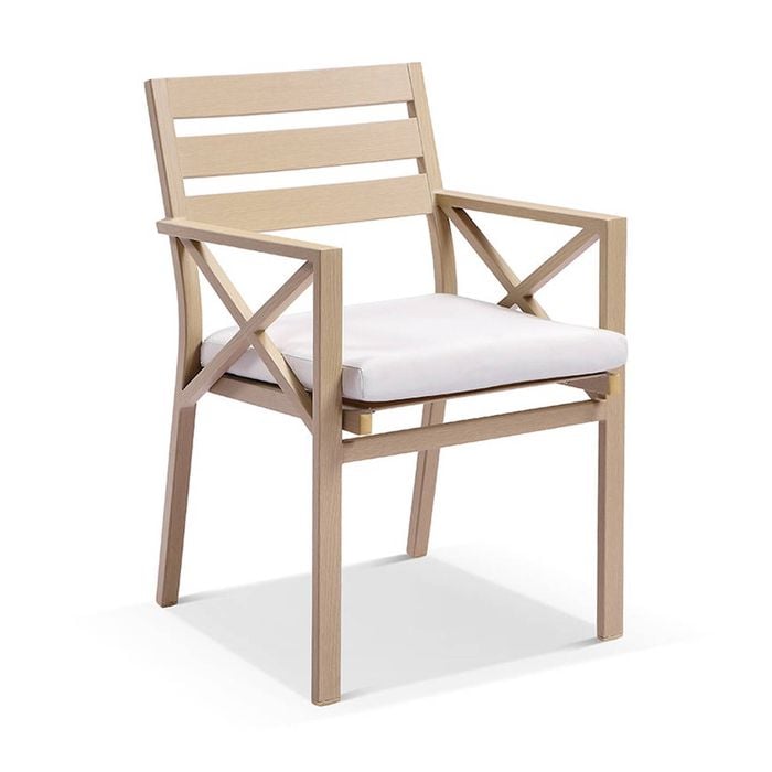 Kansas Dining Arm Chair Light Oak Look & Olefin White Cushions
