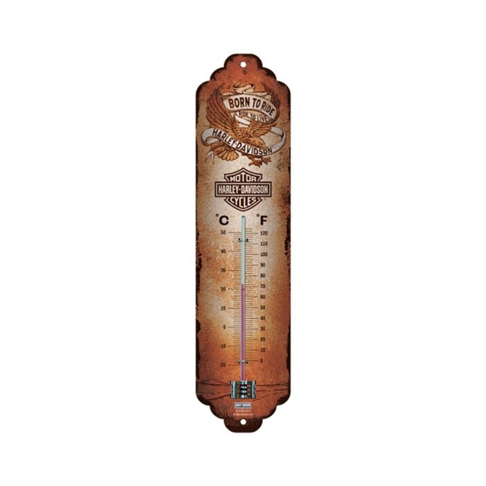 Nostalgic-art Wall Metal Thermometer Harley Davidson Born To Ride Eagle 28x6.5cm