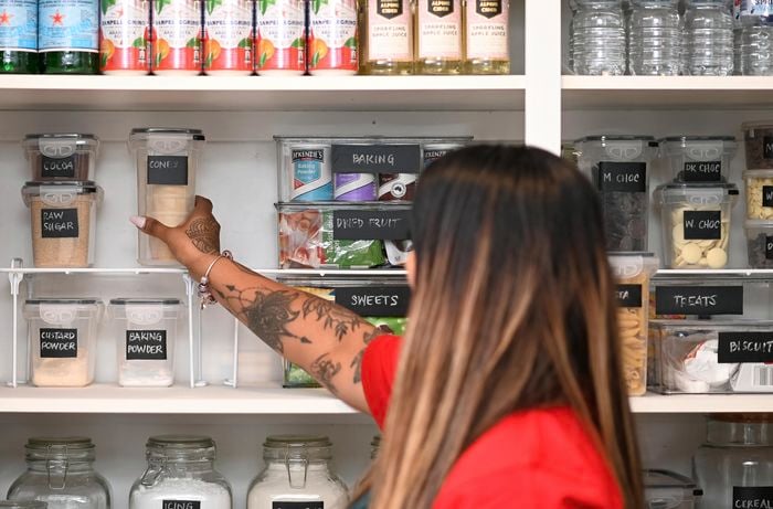 Pantry with jars stacked on each other.
