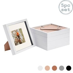 Nicola Spring 5 Piece 8 x 8 3D Shadow Box Photo Frame Set - Craft Display Picture Frame with 4 x 4 Mount - White