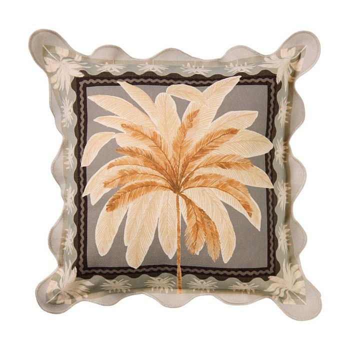 Kas Australia Luana Outdoor Cushion Palm Trees Canvas Grey 50x50cm