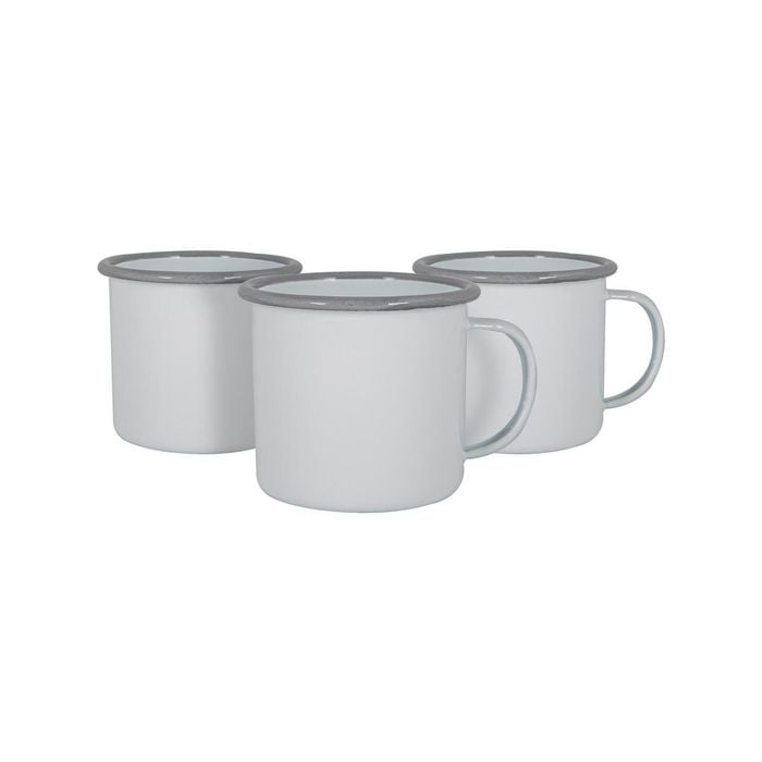 Argon Tableware White Enamel Mugs - Steel Outdoor Camping Tea Coffee Cup - 375ml - Pack of 6