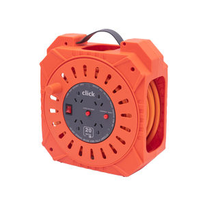 Click 20m Orange and Grey Heavy Duty 4 Outlet Cable Reel