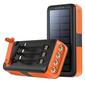 Solar Charger Power Bank 63200mah, Portable With Dual Outputs, Flashlight, Hand Crank Camping Survival Gear