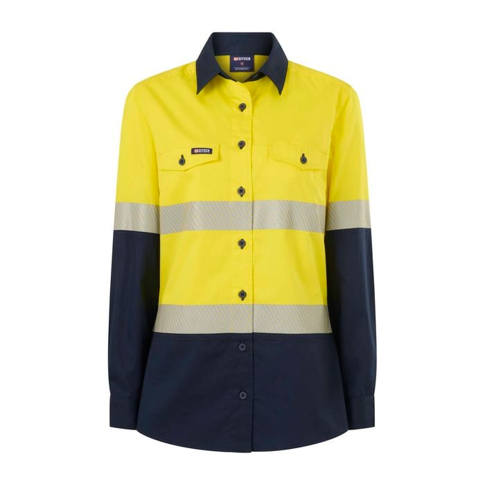 Citeco Size 18 Yellow/Navy Womens Long Sleeve Shirt Taped Hi Vis