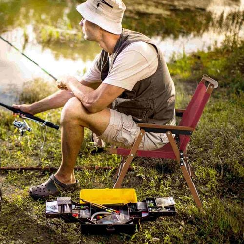 Costway Foldable Camping Chair Bamboo Red Bunnings Australia